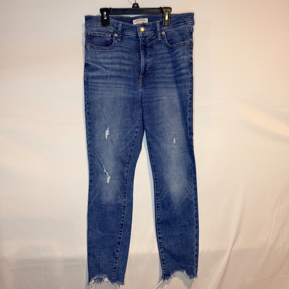 Lucky Brand Size 10 High Rise Skinny Jeans Medium Wash Distressed Raw Hem